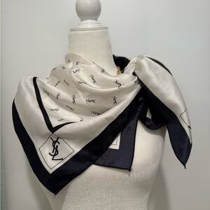 YSL Black and White GWP Scarf 35”x34” Elegant Old Money